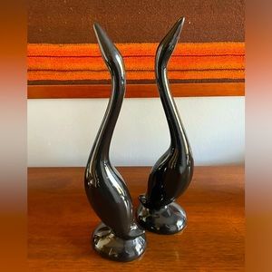 Pair of mid century crane/egret bird ceramic figurines